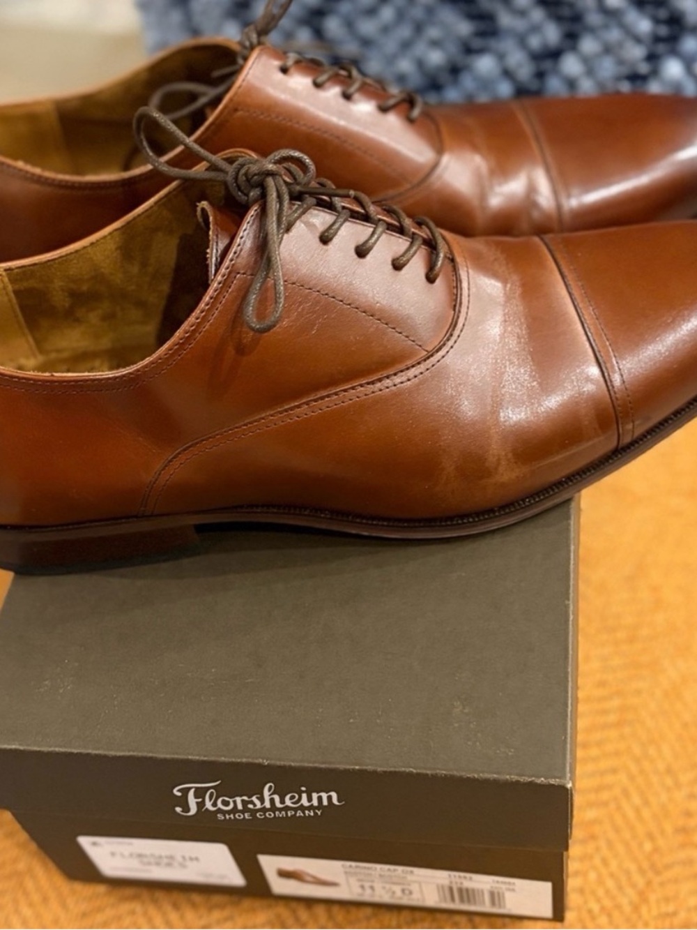 Florsheim Carino Cap-Toe Oxfords in Scotch Brown Leather - Like New & Beautiful! - Picture 2 of 8